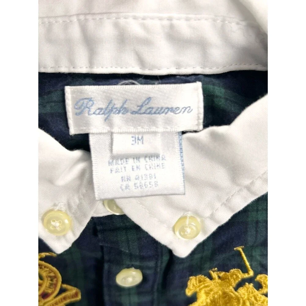 Ralph Lauren Plaid Embroidered Crest Jockey Club Polo Button Up One Piece 3M